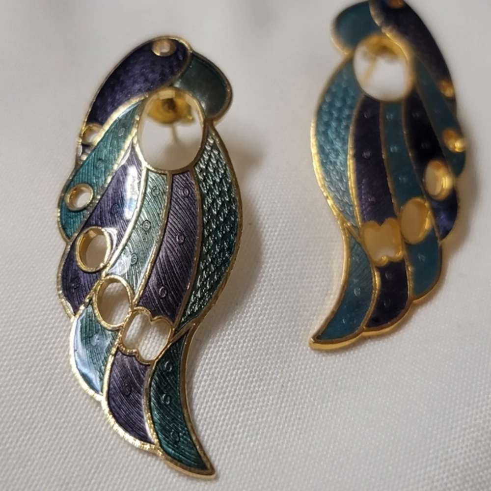 New Vintage Genuine Cloisonne Bird Earrings -Parrot
